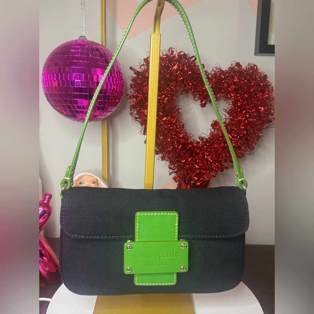 Vintage Kate Spade Black and Green Women's Shoulder Bag
